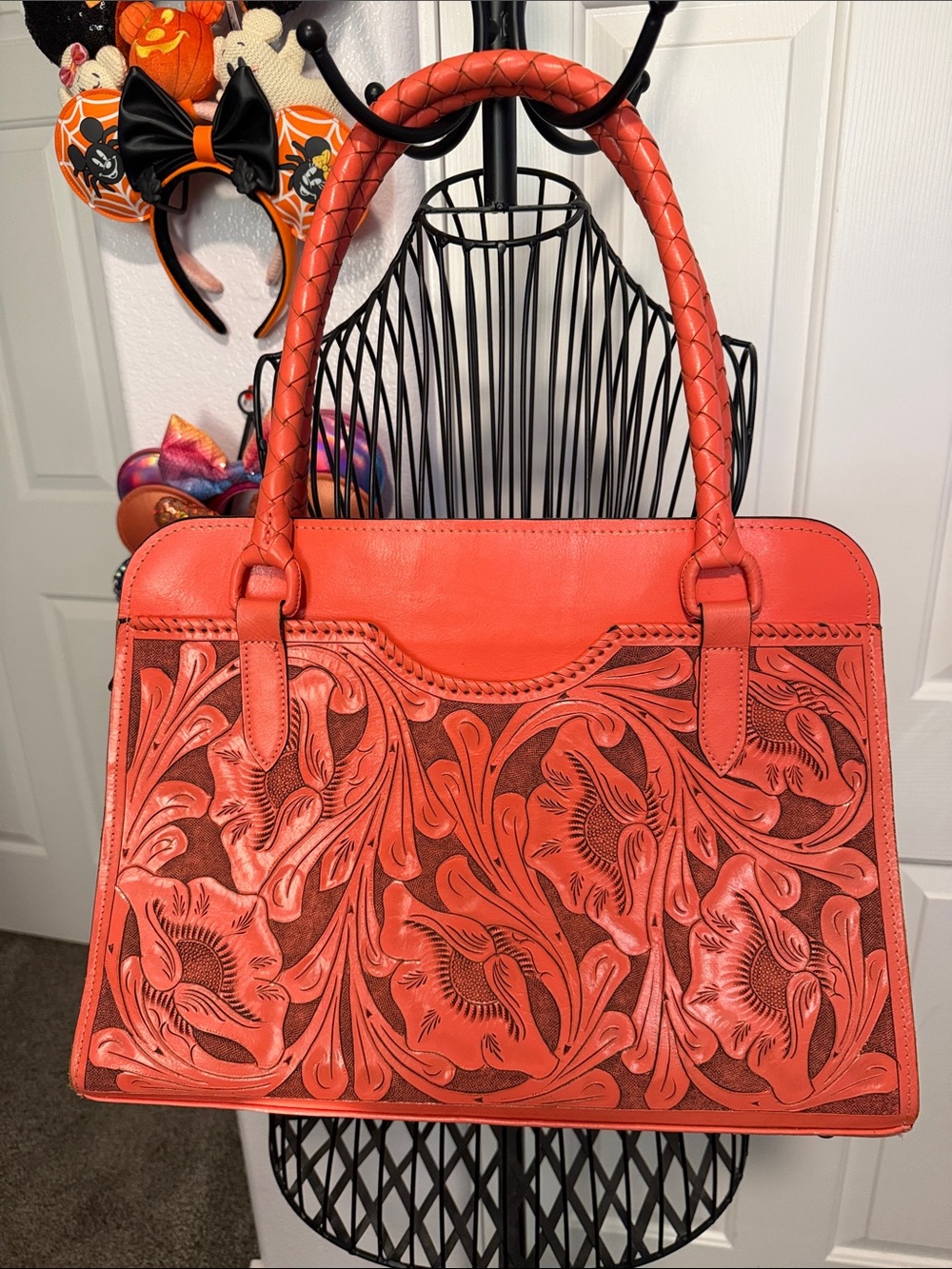 Origenes by David Luna Vintage artesian Hand Tooled Leather Handbag Burnt Orange